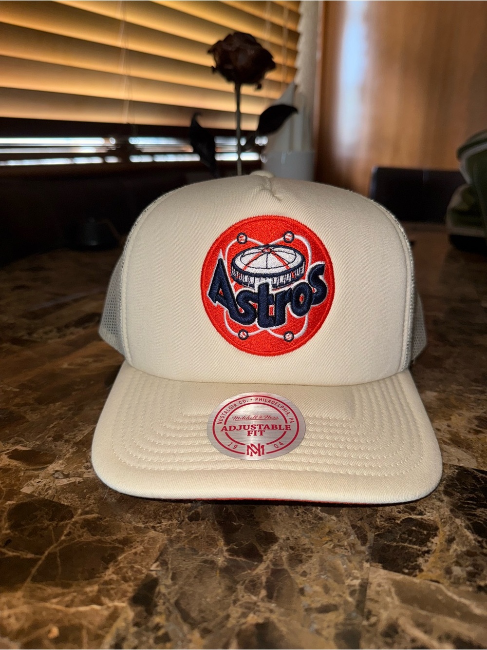 Mitchell & Ness Cream and Black Mesh Trucker Hat
